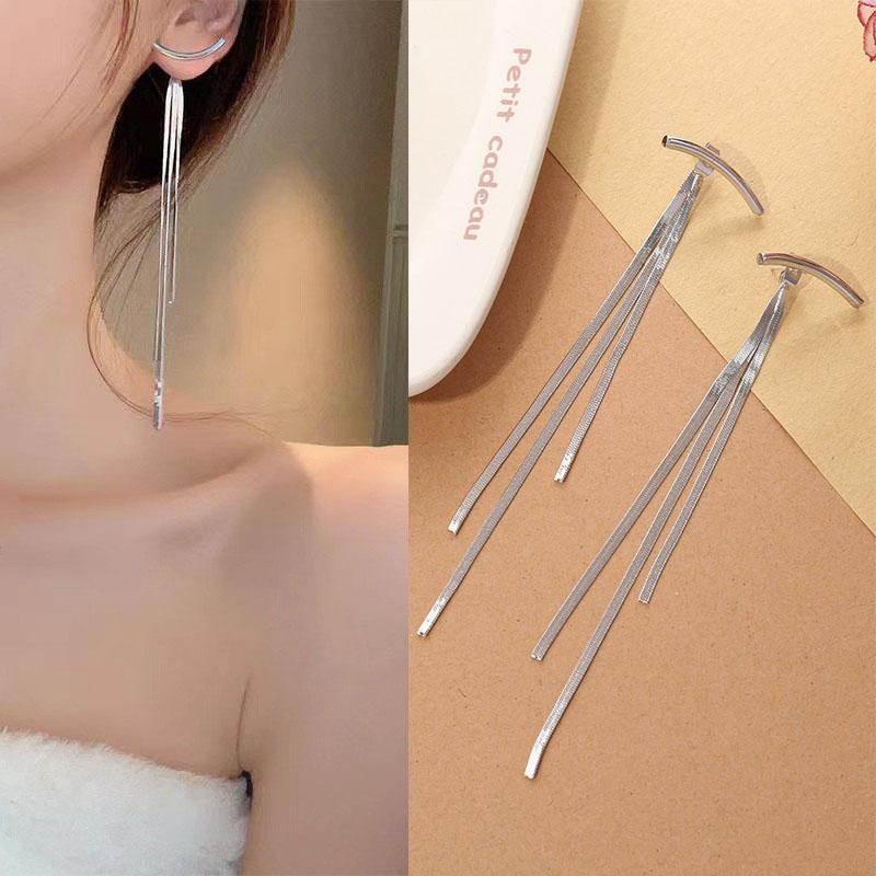 925 Silver Needle Korean Fashion Long Chain Tassel Earrings For Women Metal Earing Jewelry Trending Women's Drop Earrings