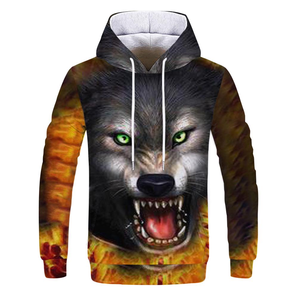 Весна и осень мужская толстовка с капюшоном Junior Wolf модная 3D-печать волка свободная уличная одежда 2024 года смешная уличная толстовка с изображением животных в стиле хип-хоп