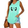 Women Fashion V-neck Sleeveless T-shirt Women Casual Cat Printed Tank Top