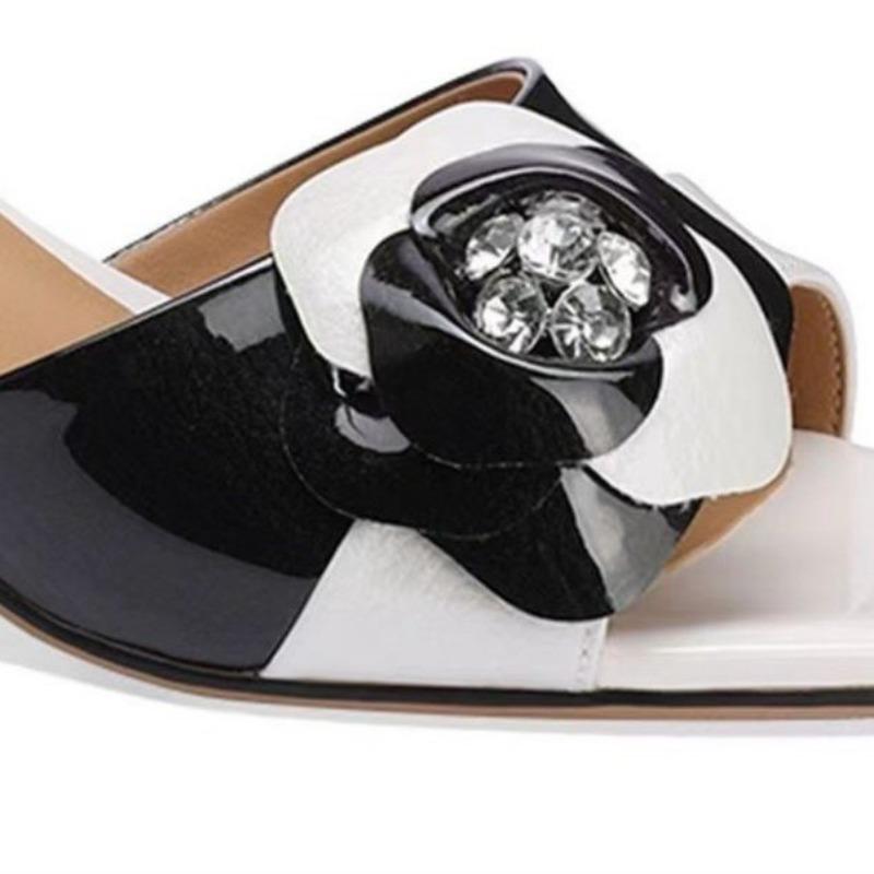 Модные хрустальные босоножки на квадратном каблуке, летние новые, с круглым носком, открытым носком, цветной цветочной линией, с противоскользящей износостойкой подошвой и каблуком