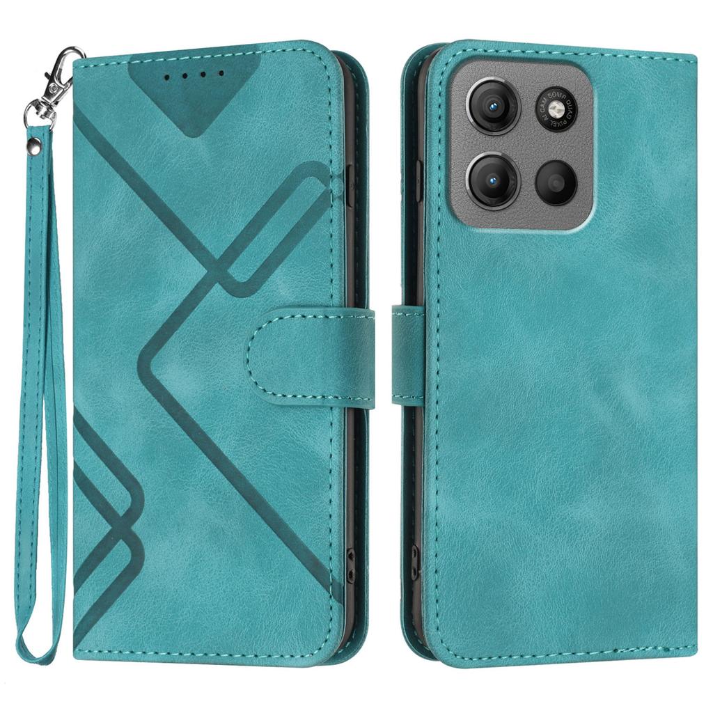 For Motorola Moto G15 Power 4G/Motorola Moto G15 4G Wallet Case Line Imprinted PU Leather Phone Cover with Strap