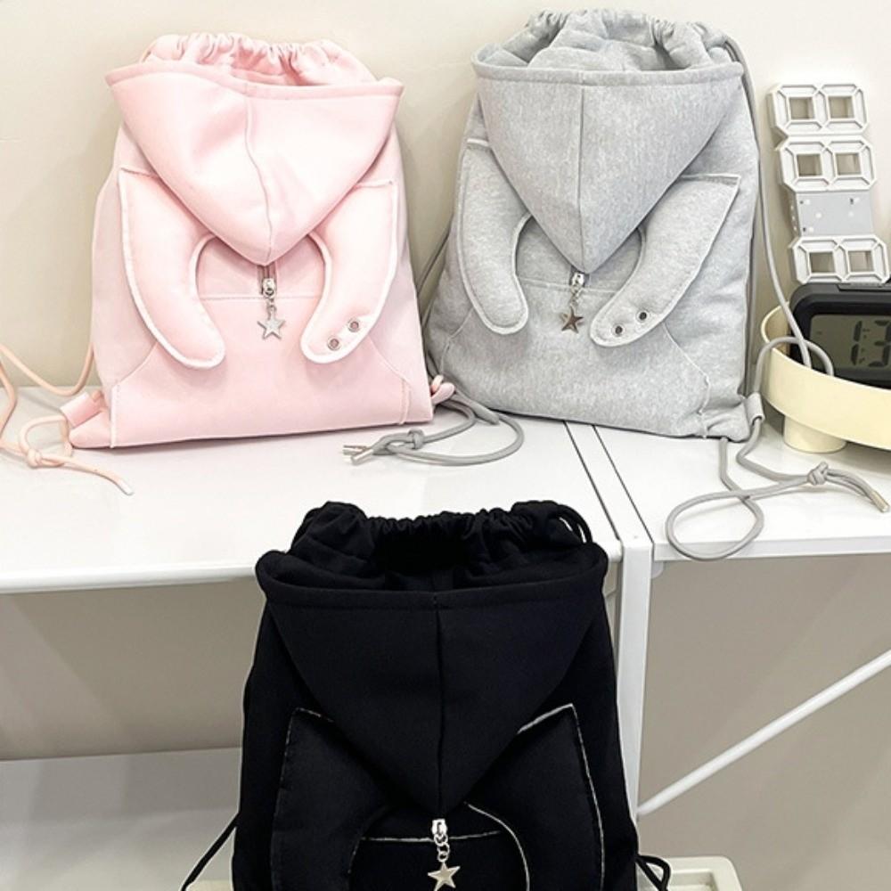 Star Pendant Hoodie Design Schoolbag Ox Horn Drawstring Bag Simple Hooded Backpack Gift