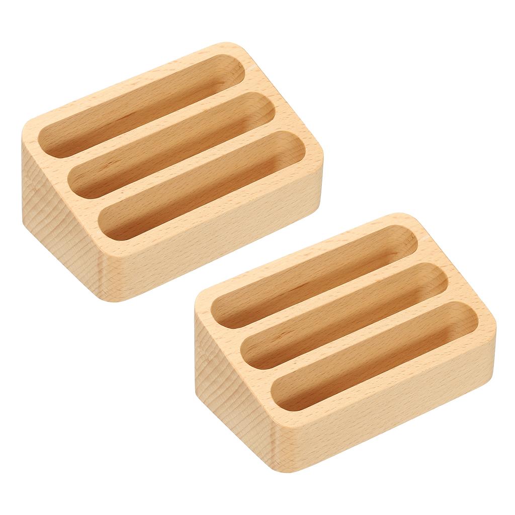 1/2Pcs Wood Desktop Business Card Display Stand Memo Holder Storage Box Beech Wood Card Organizer Office Business Card Holder
