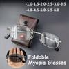 Photochromic Rectangular Foldable Myopia Glasses Men Gold Silver Metal Frame Anti Blue Light UV Finish Myopia Glasses