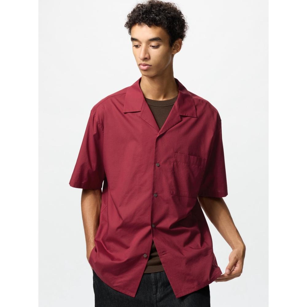 Uniqlo Рубашка из модального хлопка с открытым воротником и коротким рукавом 