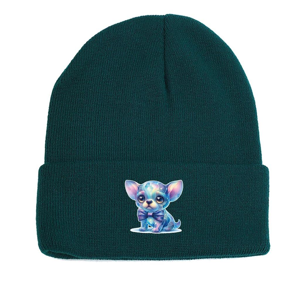 Fantastic Dog Print Knitted Cap Beanie, Animal Skullies Beanies Versatile Windproof Sporting Pompom Beanies Knitted Hat Beanie