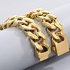 32mm Waterproof Gold Color Stainless Steel Metal on Hand Bracelets for Man Curb Cuban Link Chain Hip Hop Wristband Bangle Jewelry Men