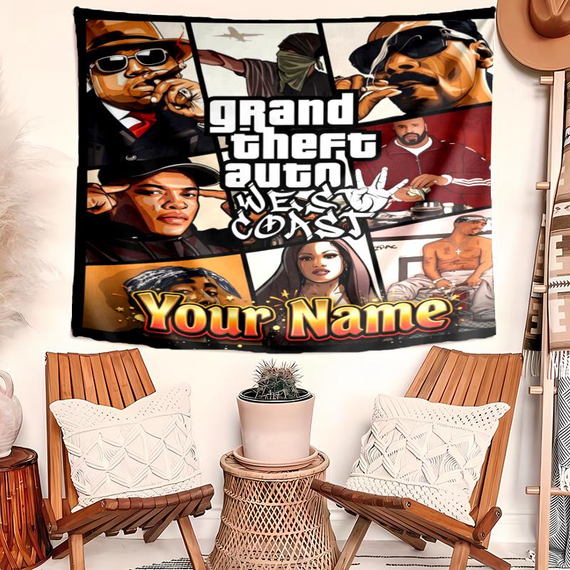 Personalized Name GTA Tapestry, Wall Hanging Tapestry, Pattern Tapestry for Dorm Bedroom Living Room Wall Art Photography Backdrop
