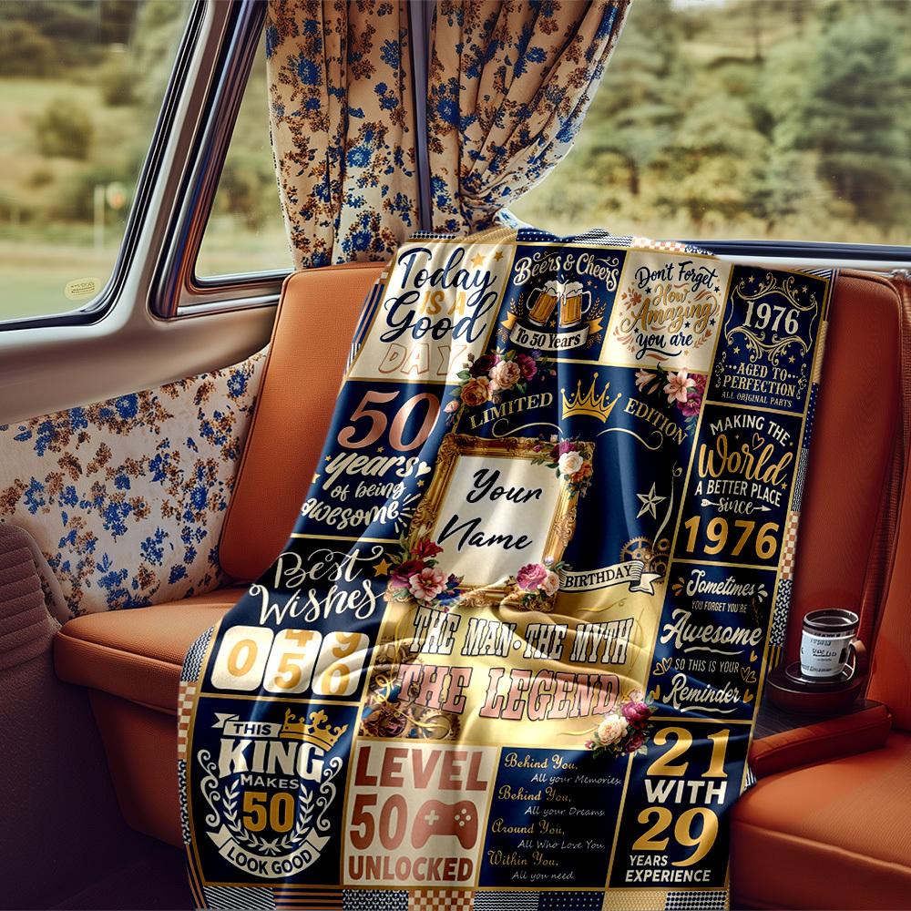 Golden Anniversary Celebration Blanket Personalized Name Soft Comfortable Stylish Blanket Car Blanket Perfect For Travel Camping Outdoor Home Suitable