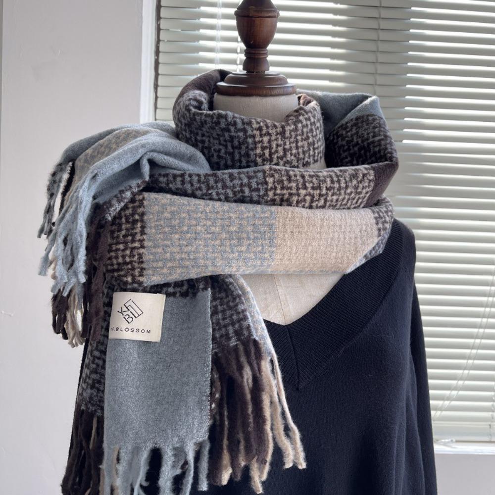 Korean Style Winter Cashmere Shawl Thickened Plaid Knitted Scarf Fashion   Women/Men