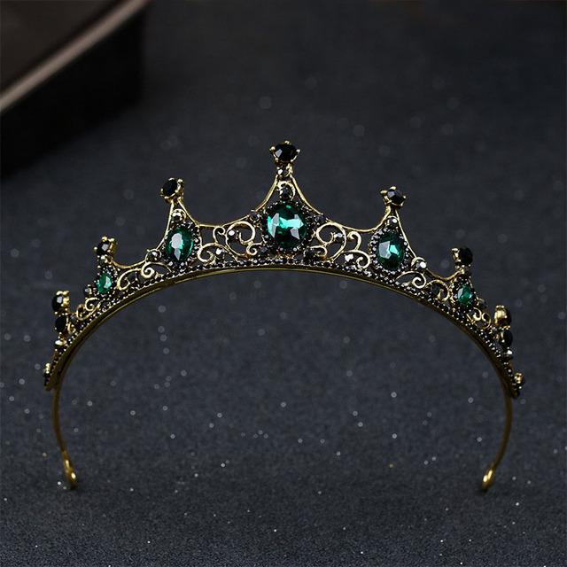 Vintage Baroque Imitated Emerald Crystal Tiaras And Crowns Hair Jewelry Women Girls Headpiece Wedding Bridal Hair Accessories