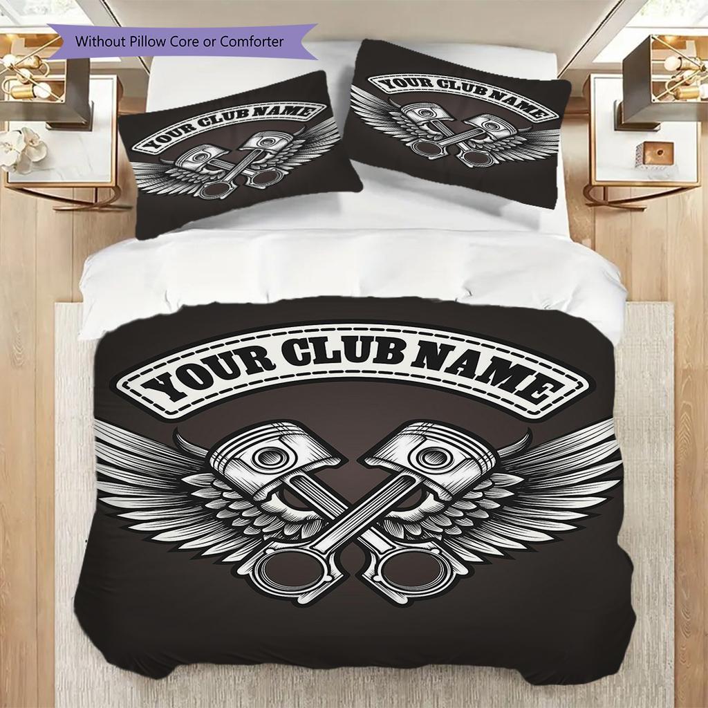 Motorcycle Club Emblem Bedding (1 * duvet cover + 2 * pillowcase, without core) 2D Flat Duvet cover and pillowcase Bedding set Soft and comfortable