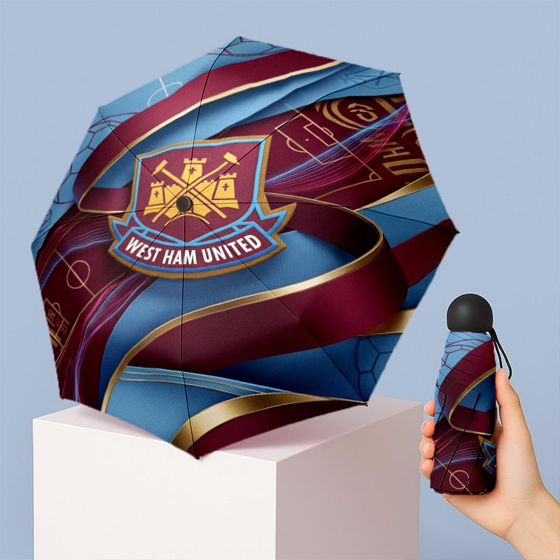 West Ham United Футбольный узор Печатный Мини 5 Складок 8 Спиц Компактный Зонт Ветрозащитный Водонепроницаемый Легкий Портативный Складной