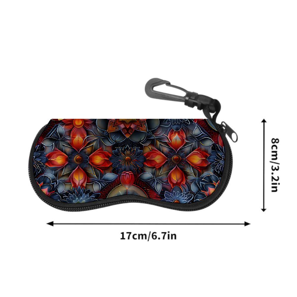 2D-Vintage Floral Print Zipper Sunglasses Case, Protective Eyewear Container with Artistic Mandala Pattern, Portable Travel Glasses Box for Women Acce