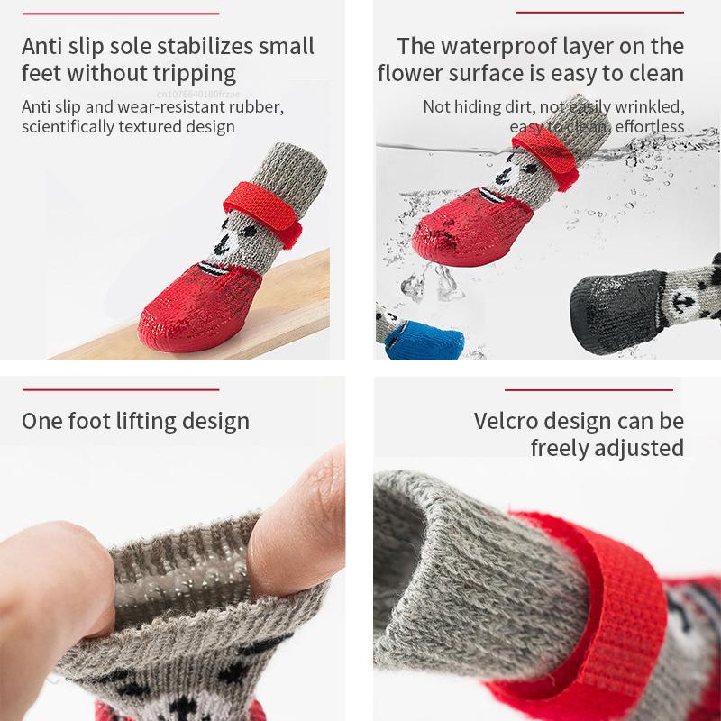 4 шт./лот, зимние теплые носки для собак, противоскользящие непромокаемые зимние сапоги, непромокаемая обувь для собак чихуахуа, ботинки для маленьких и больших собак