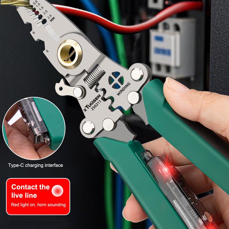 Многофункциональный стриппер для проводов с электрическим тестером, складной инструмент для резки кабеля и обжима, электрические складные плоскогубцы для резки