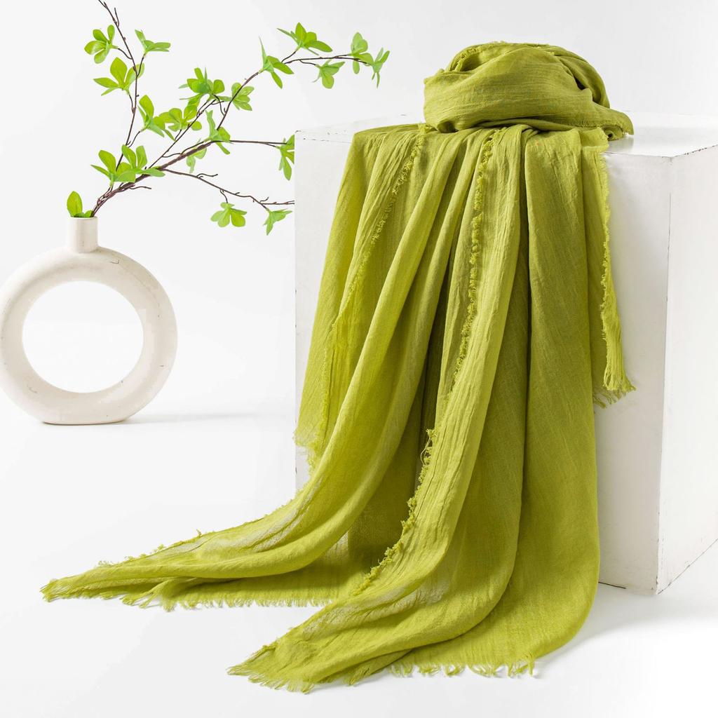 Spring and summer sunscreen scarf imitation cotton and linen solid color simple shawl women's high-end silk scarf yarn headscarf women's cross-border