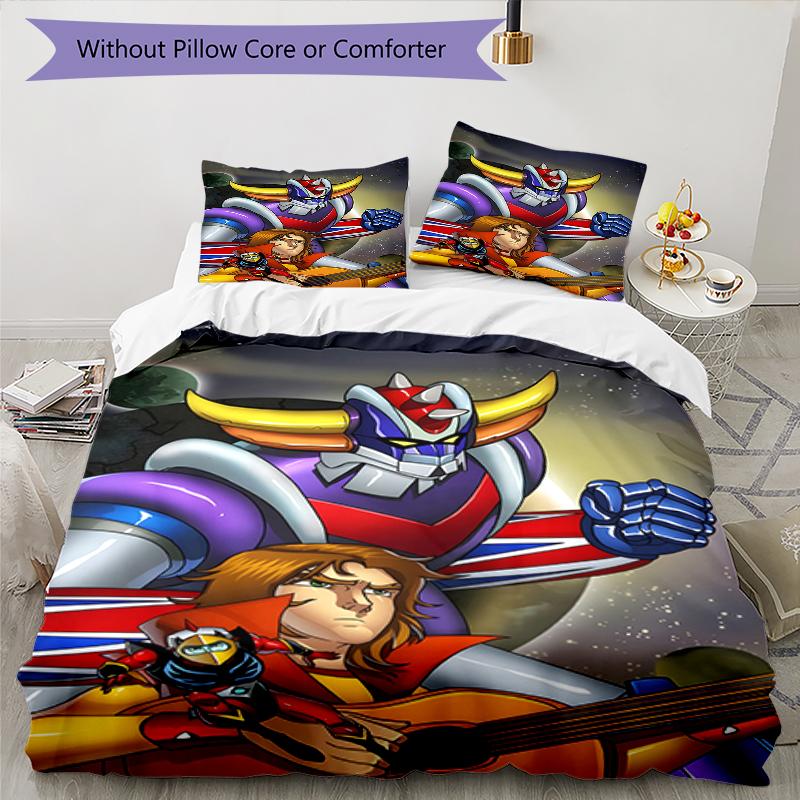 3pcs UFO Robot Grendizer3 Design Cover Set - HD Printed Bedding with 1 Cover and 2 Pillowcases - Perfect for Home and Dorm Decor