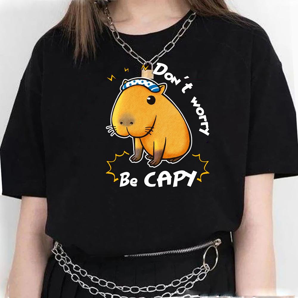 Capybara T Shirt Women Print Summer White Top Cotton T-shirt Graphic Tees Women Vintage Streetwear 90s Plus Size Tshirt Female