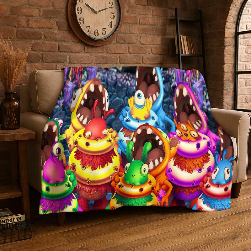 Музыкальная игра My Singing Monsters Мультяшное фланелевое одеяло Мягкое плед для спальни гостиной кровати путешествий кемпинга пикника