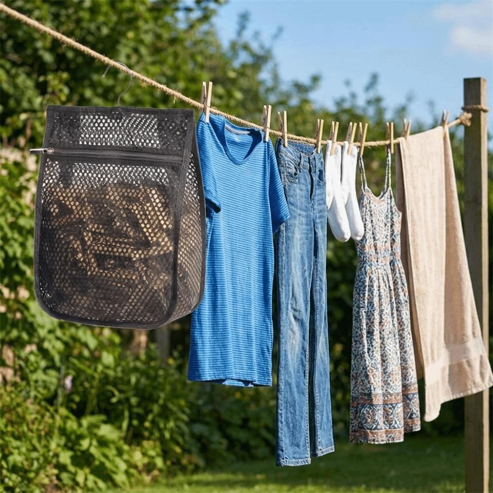 Large Capacity Mesh Clothespin Bag Zipper Closure Clothespin Hanging Bag for Home