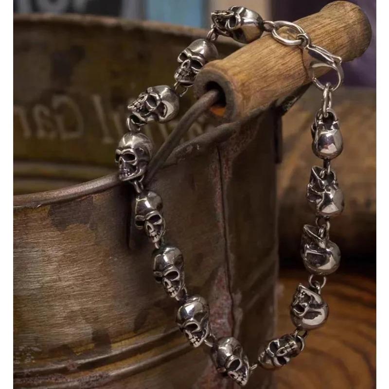 Винтажный готический браслет с полным черепом для мужчин, езда на мотоцикле, рок-байк, хип-хоп, панк, ювелирные изделия, подарок на Хэллоуин