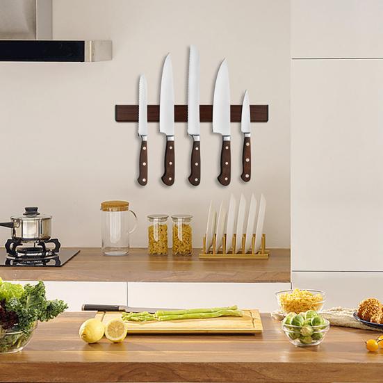 Магнитный держатель ножа 16-дюймовое настенное крепление без сверления Прочная конструкция из дерева Мощная магнитная лента для кухонной утвари Инструменты Ключи Стойка для ножей Органайзер
