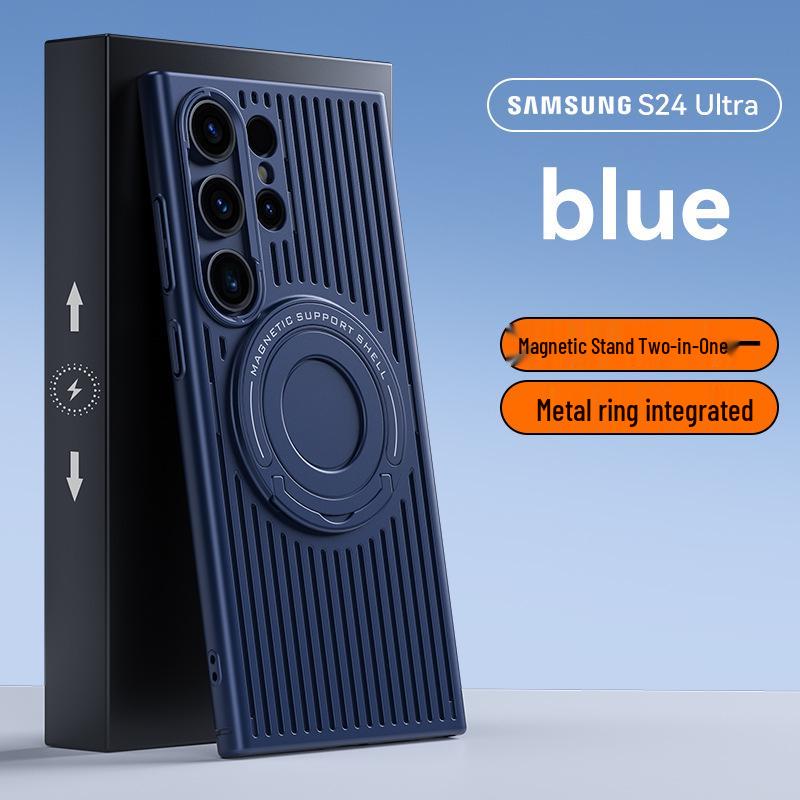 Сетчатый чехол для телефона Samsung S25 Ultra с магнитной подставкой-стержнем, теплоотводом, защитой от падений, матовым покрытием