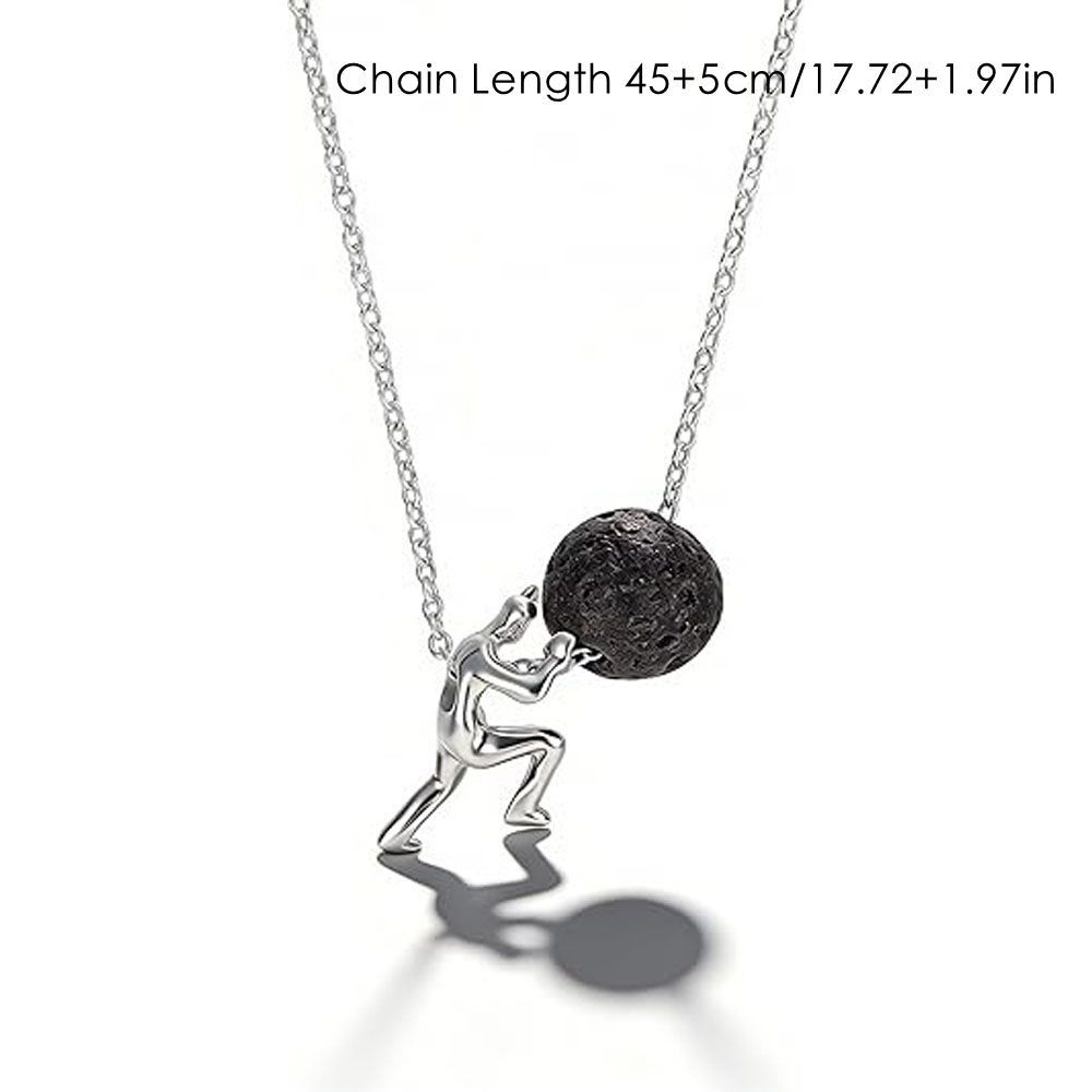 Man Pushing Stone Sisyphus Necklace Personality Simple Pendant Necklace Silver Color Perseverance Symbol Jewelry Accessories