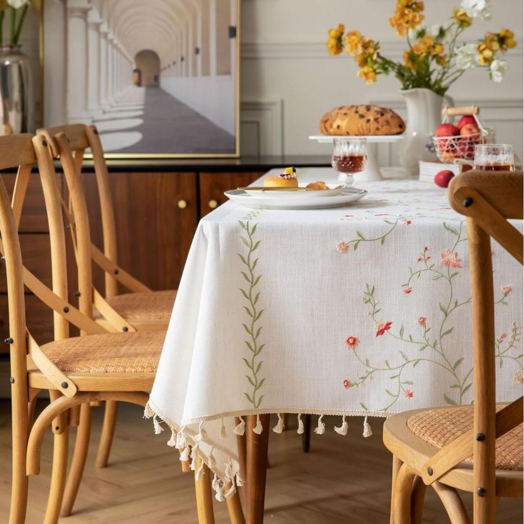 Jiexin European Style Embroidered Tablecloth - Coffee Leaves Design for Home Decor