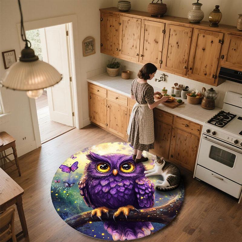 Owl pattern round rug,Carpet Rug for Living Room Bedroom Playroom ,Non-slip Floor Mat,Holiday Gifts and Birthday Gifts.
