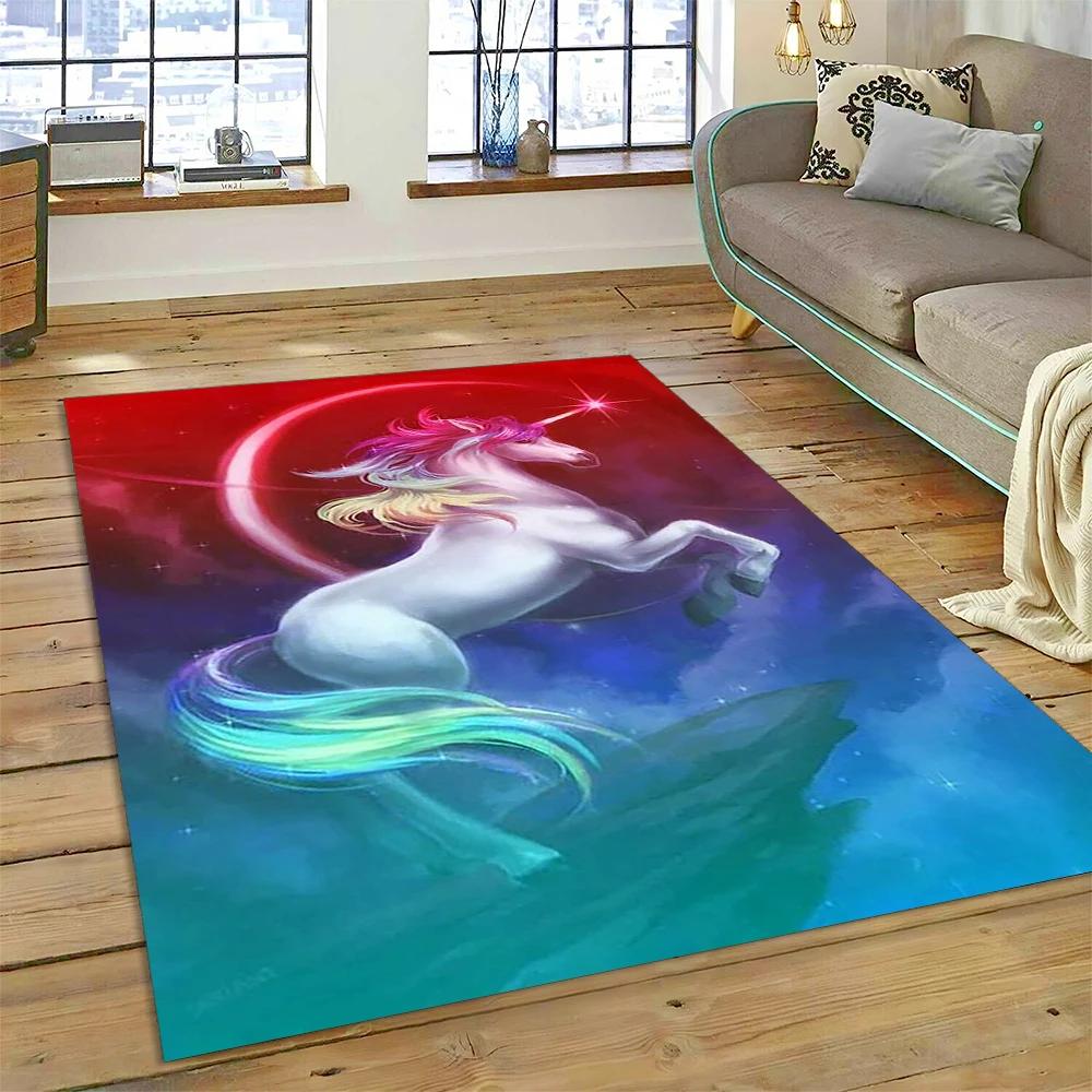 3D Cute Unicorn Cartoon Animal Carpet Rug for Home Living Room Bedroom Sofa Doormat Decor,Child Play Area Rug Non-slip Floor Mat