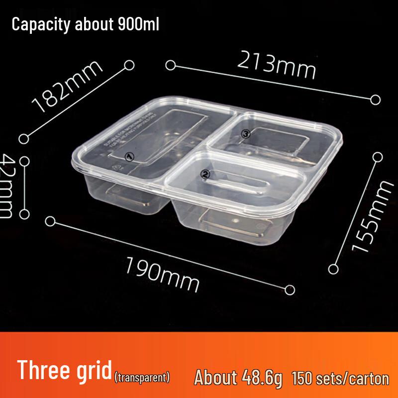 Shihua Disposable 3-Compartment Takeaway Food Containers with Lids (150 Sets)