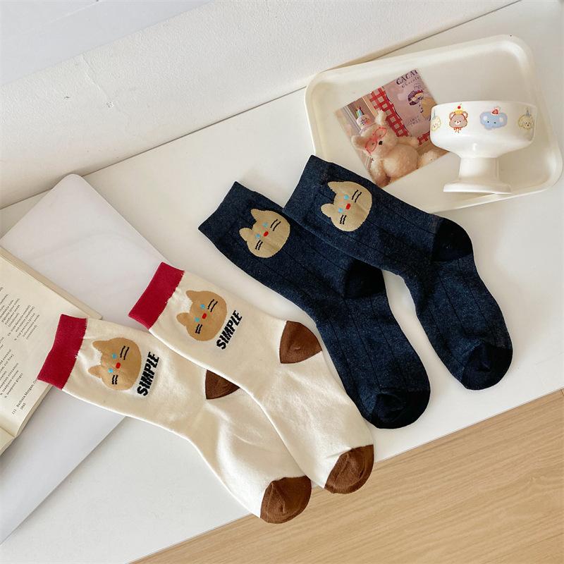 Designer Socks Korean Style Cute Cartoon Polka Dot Cat Socks Women's Trendy Japanese Pure Cotton Fun Quirky Mid-Calf Socks