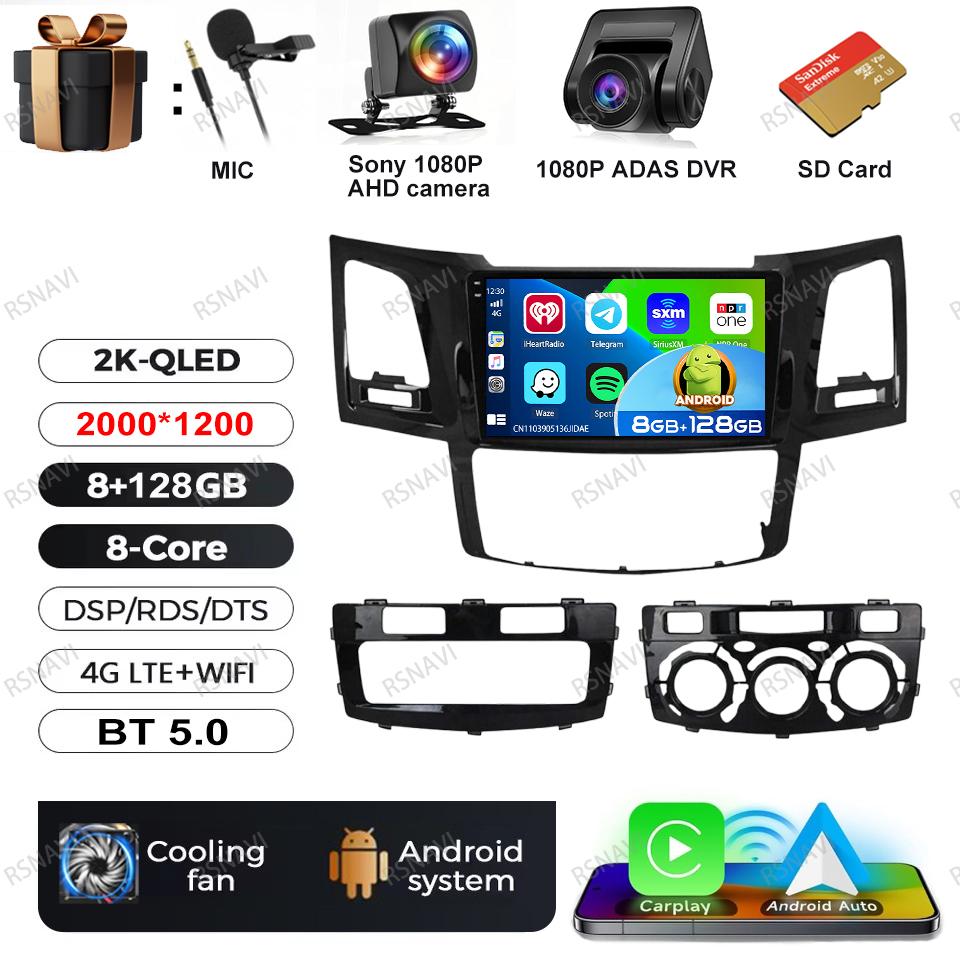 Android 16 Multimedia For Toyota Fortuner HILUX Revo Vigo 2007 - 2015 Video Player Car Radio Head Unit Carplay Navigation RDS BT