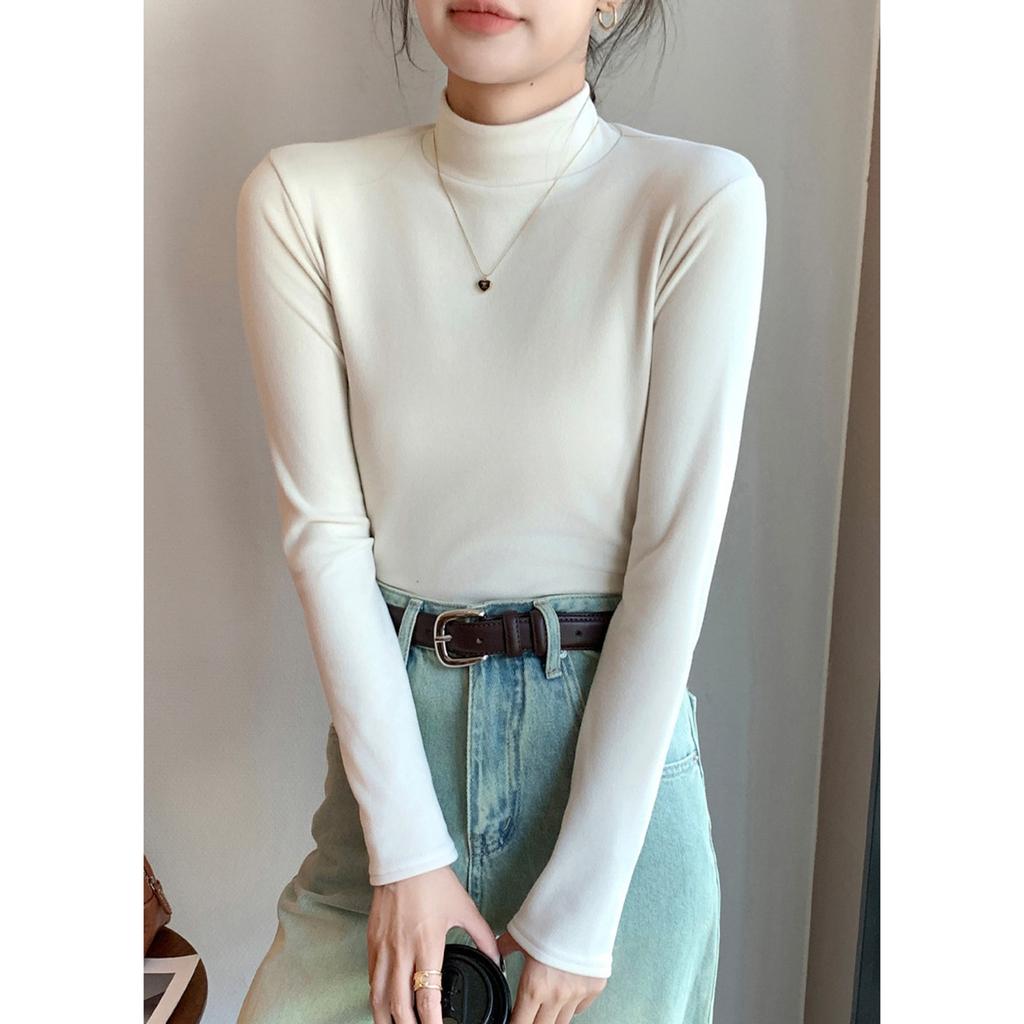 Women's Solid Color Solid Color Semi High Neck Slim Fit Base Shirt With Long Sleeve Tight T-shirt