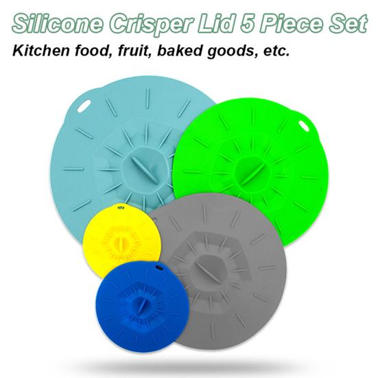 5Pcs Silicone Food Lid Set Leakproof Multi-Size Covers for Bowls Pots Skillets Heat-Resistant Microwave Oven Safe Frying Pan Lid