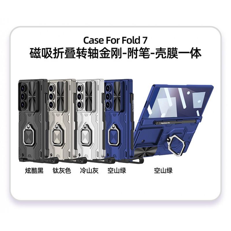 Galaxy Z Fold7 Case With Kickstand Ring Holder Lanyard Magnetic Hinge Full-Body Shockproof Cover