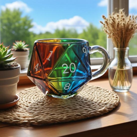 Rainbow Dice Mug Glass Tea Cup Multicolor Funny Coffee Cup