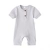Newborn Baby Short Sleeve Romper Knit Ribbed Solid Color Cotton Jumpsuits One Piece O-Neck Button Pajamas Playsuit