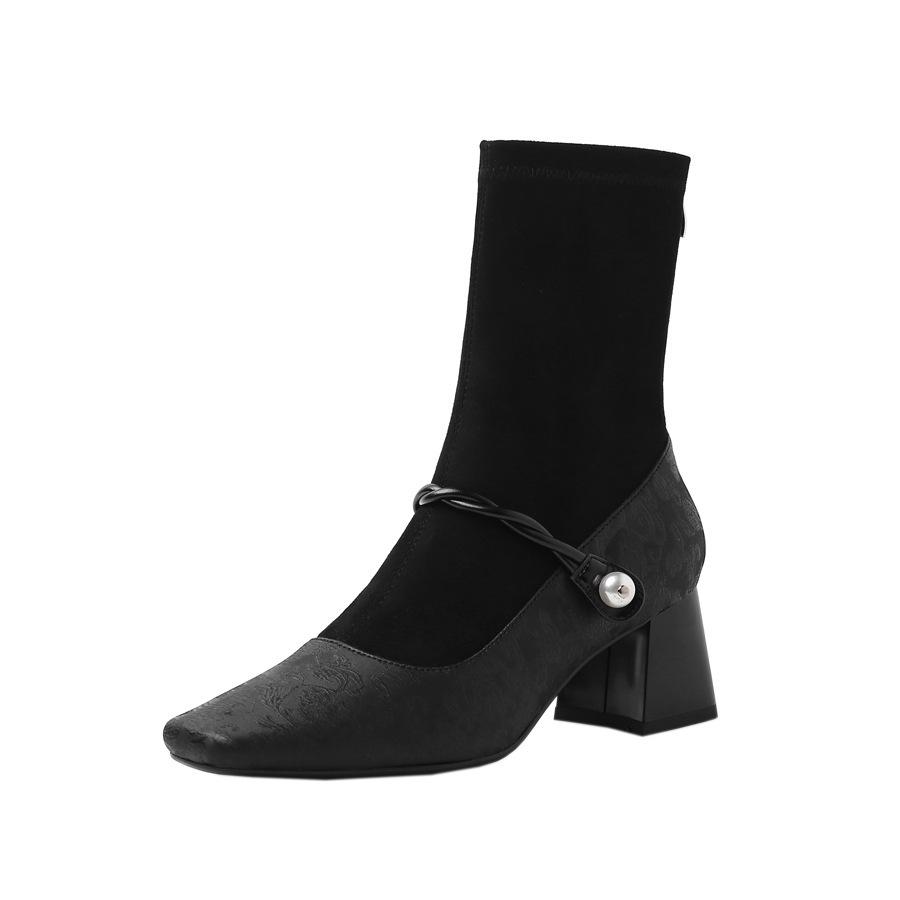 Новый национальный стиль нишевый дизайн чувство сращивания ретро модные ботинки 2024 новый универсальный ремонт толстый каблук эластичные ботинки