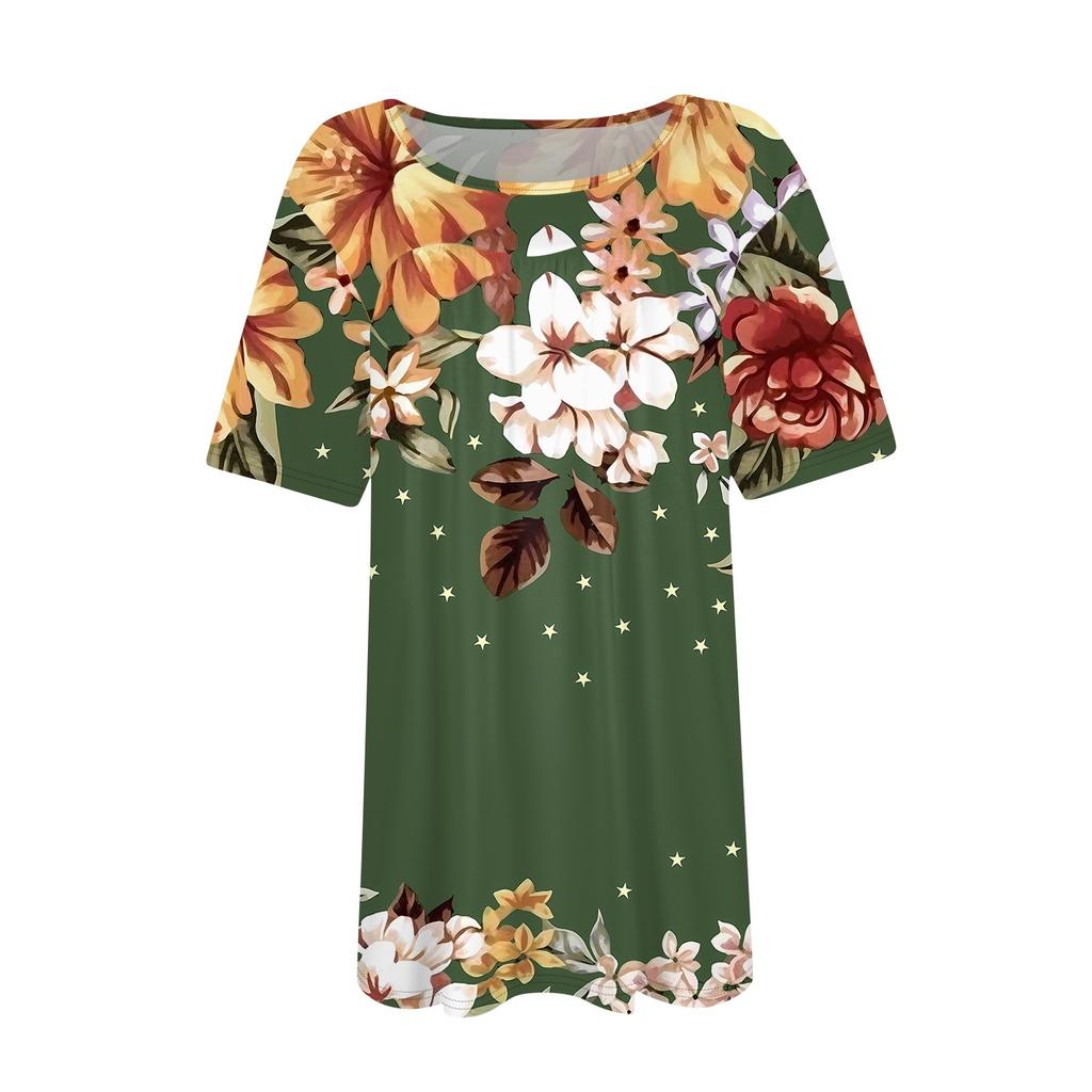 Женский модный повседневный топ с круглым вырезом и короткими рукавами с принтом, женские топы больших размеров