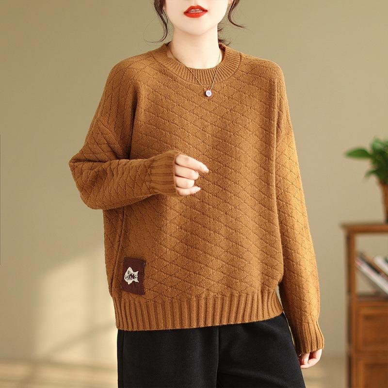 Cotton Knit Sweater Loose Spring Autumn Casual Round Neck Sweaters Pullovers & Long Sleeves (women’s)