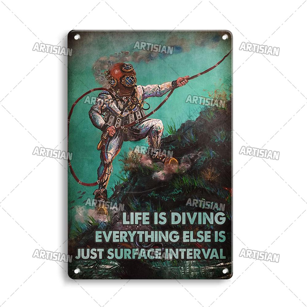 Художественный Плавание Металлический Знак Дайвинг Жестяной Плакат Спорт Океан Декоративная Тарелка Настенный Декор Гараж Бар Паб Клуб Отель Кафе Кухня