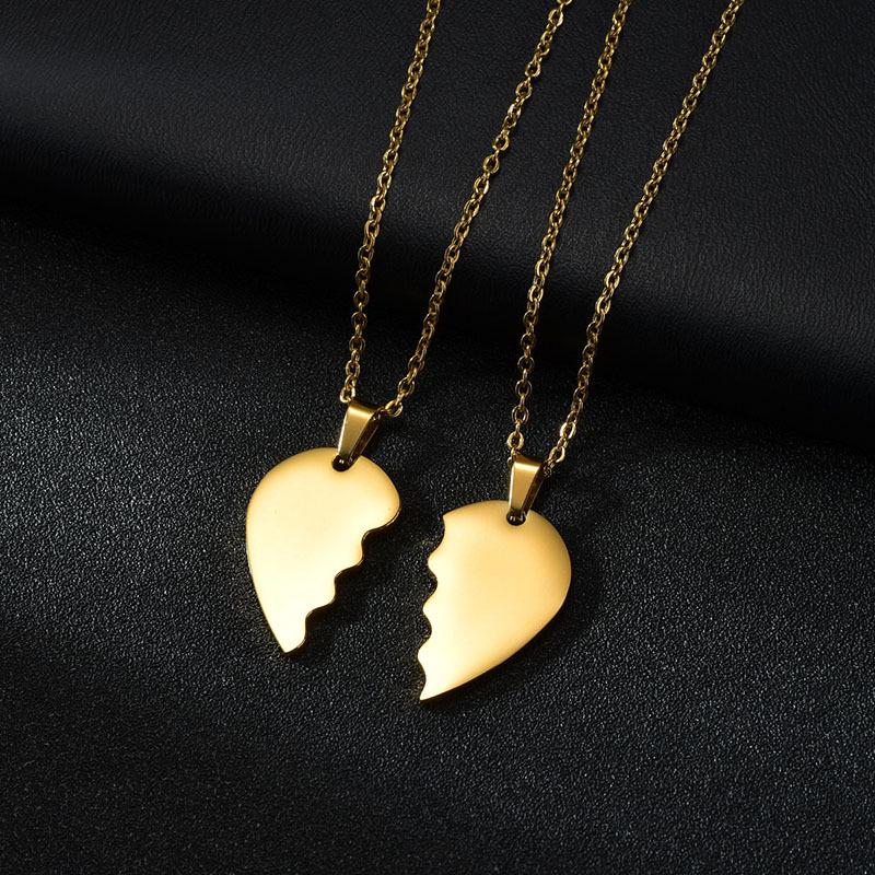 Titanium Steel Heart-Shaped Couple Necklace with Engraving Option