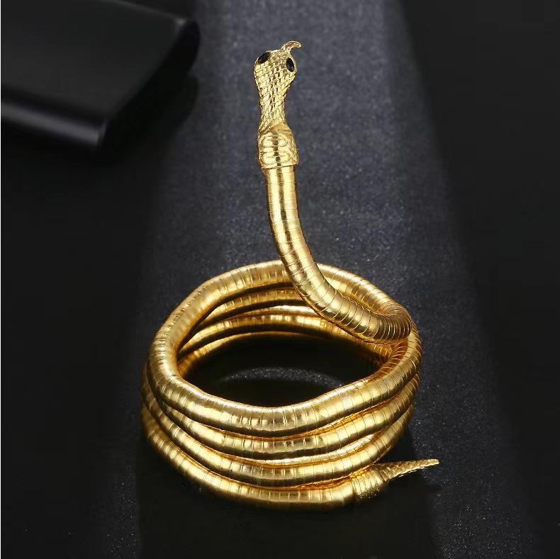 Punk Multilayer Metal Gold Color Cool Bendy Snake Necklace Bracelet for Women Men Chunky Jewelry