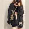 Grunge Gothic Oversized Gray Women Hoodie E Girl Patchwork Sweatshirts 90s Vintage Style Autumn Zip-up Crop Tops