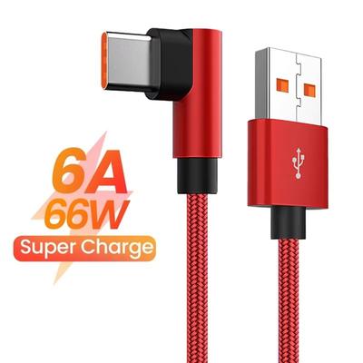 90-градусный кабель USB Type C для быстрой зарядки для Xiaomi 13T Redmi Note 11T POCO X5 Pro Huawei P50 Honor 200 Lite, нейлоновый плетеный провод