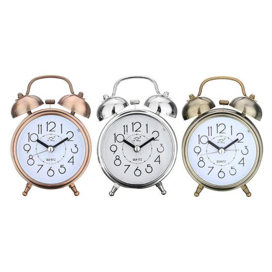 Classic Silent Double Bells Quartz Movement Bedside Table Retro Mini Alarm Clock
