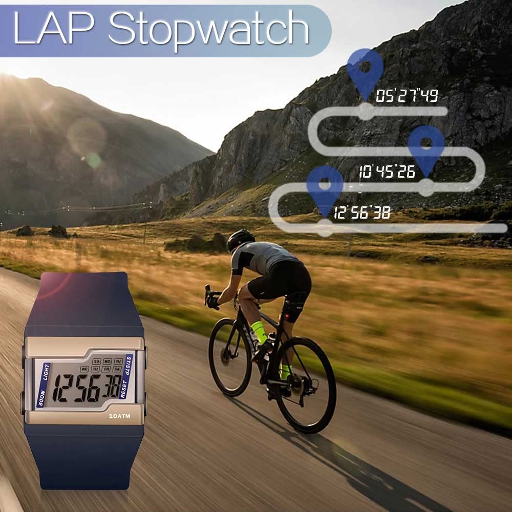 10ATM Water Resistant Digital Watch with Multiple Functions for Swimming Lap Alarm Calendar and Backlight Diving, Stopwatch, Clock,